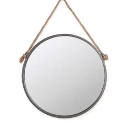 Decorative Mirrors-Kirkland's Home Gray Round Metal Hanging Rope Wall Mirror