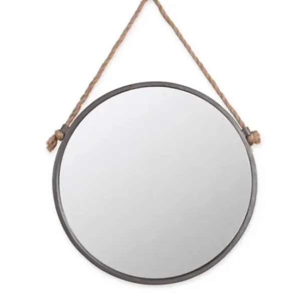 Decorative Mirrors-Kirkland's Home Gray Round Metal Hanging Rope Wall Mirror