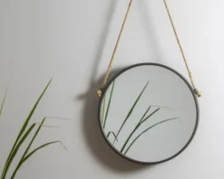 Decorative Mirrors-Kirkland's Home Gray Round Metal Hanging Rope Wall Mirror