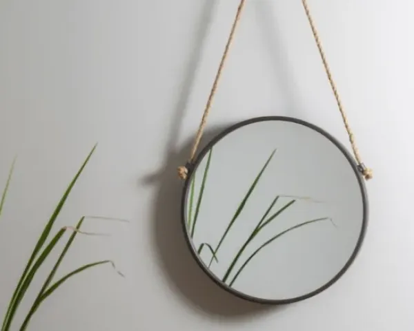 Decorative Mirrors-Kirkland's Home Gray Round Metal Hanging Rope Wall Mirror