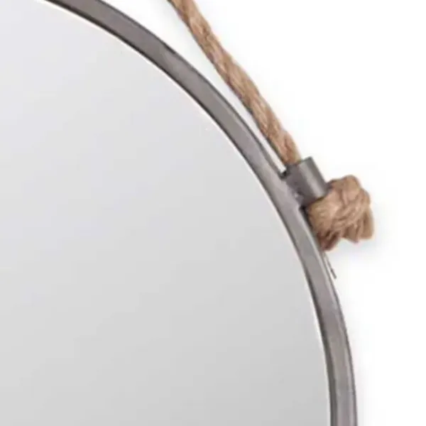 Decorative Mirrors-Kirkland's Home Gray Round Metal Hanging Rope Wall Mirror