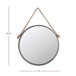 Decorative Mirrors-Kirkland's Home Gray Round Metal Hanging Rope Wall Mirror