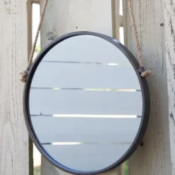 Decorative Mirrors-Kirkland's Home Gray Round Metal Hanging Rope Wall Mirror