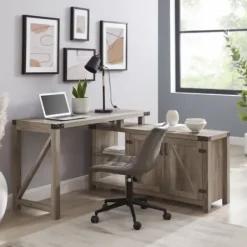 Office Furniture-Kirkland's Home Gray Rustic L-Shape Farmhouse Desk