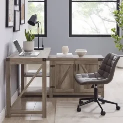 Office Furniture-Kirkland's Home Gray Rustic L-Shape Farmhouse Desk