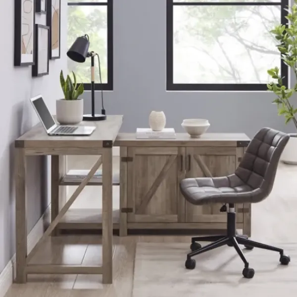 Office Furniture-Kirkland's Home Gray Rustic L-Shape Farmhouse Desk