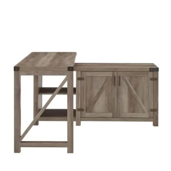 Office Furniture-Kirkland's Home Gray Rustic L-Shape Farmhouse Desk