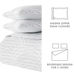 Quilts-Kirkland's Home Gray Scalloped Reversible 3-Pc. King Quilt Set Gray/White