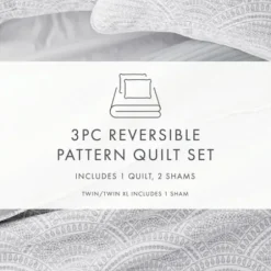 Quilts-Kirkland's Home Gray Scalloped Reversible 3-Pc. King Quilt Set Gray/White