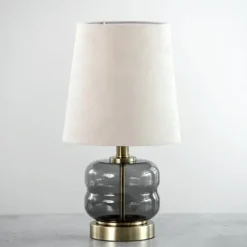 Table Lamps-Kirkland's Home Gray Smoked Glass Table Lamp Ivory