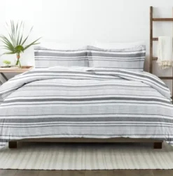 Duvets-Kirkland's Home Gray Soft Striped 3-Pc. Queen Duvet Cover Set Gray/White