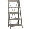 Bookshelves-Kirkland's Home Gray Solid Wood Ladder Bookshelf