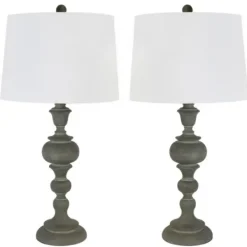 Table Lamps-Kirkland's Home Gray Spindle Body Table Lamps, Set Of 2 White