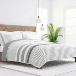 Quilts-Kirkland's Home Gray Striped Reversible 2-Pc. Twin Quilt Set Gray/White