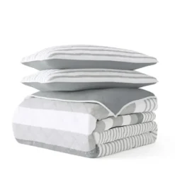 Quilts-Kirkland's Home Gray Striped Reversible 2-Pc. Twin Quilt Set Gray/White