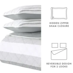 Quilts-Kirkland's Home Gray Striped Reversible 2-Pc. Twin Quilt Set Gray/White