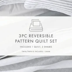 Quilts-Kirkland's Home Gray Striped Reversible 2-Pc. Twin Quilt Set Gray/White