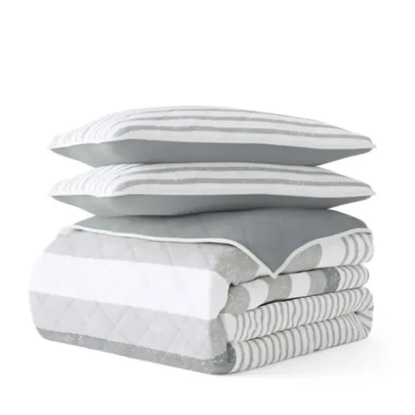 Quilts-Kirkland's Home Gray Striped Reversible 3-Pc. Queen Quilt Set Gray/White