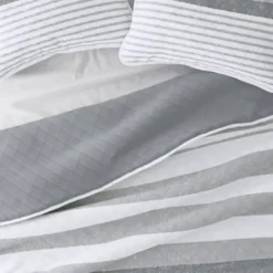 Quilts-Kirkland's Home Gray Striped Reversible 3-Pc. Queen Quilt Set Gray/White