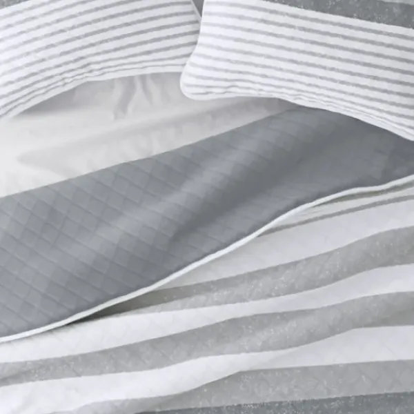 Quilts-Kirkland's Home Gray Striped Reversible 3-Pc. Queen Quilt Set Gray/White