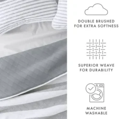 Quilts-Kirkland's Home Gray Striped Reversible 3-Pc. Queen Quilt Set Gray/White