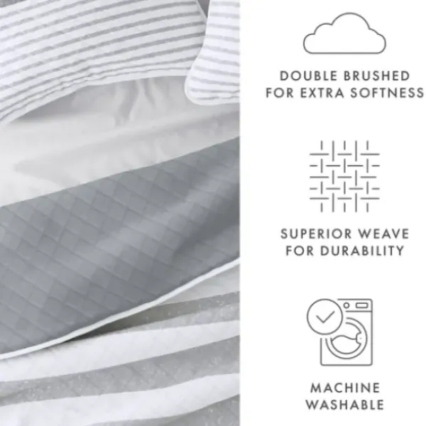 Quilts-Kirkland's Home Gray Striped Reversible 3-Pc. Queen Quilt Set Gray/White