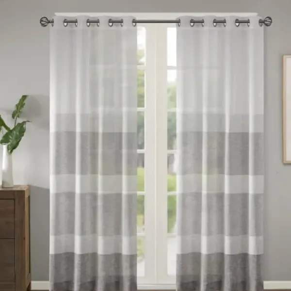 Curtains & Drapes-Kirkland's Home Gray Teardrop Leaves Curtain Panel Set, 95 In. White/Gray