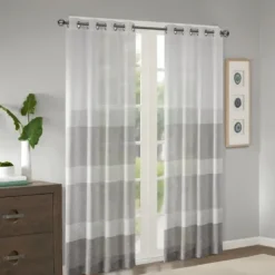 Curtains & Drapes-Kirkland's Home Gray Teardrop Leaves Curtain Panel Set, 95 In. White/Gray