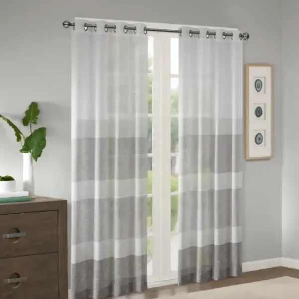 Curtains & Drapes-Kirkland's Home Gray Teardrop Leaves Curtain Panel Set, 95 In. White/Gray