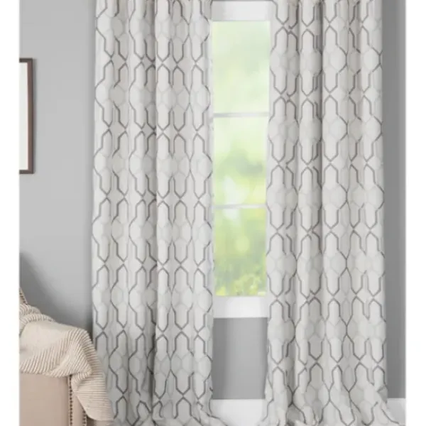 Curtains & Drapes-Kirkland's Home Gray Teardrop Leaves Curtain Panel Set, 84 In. Gray/White