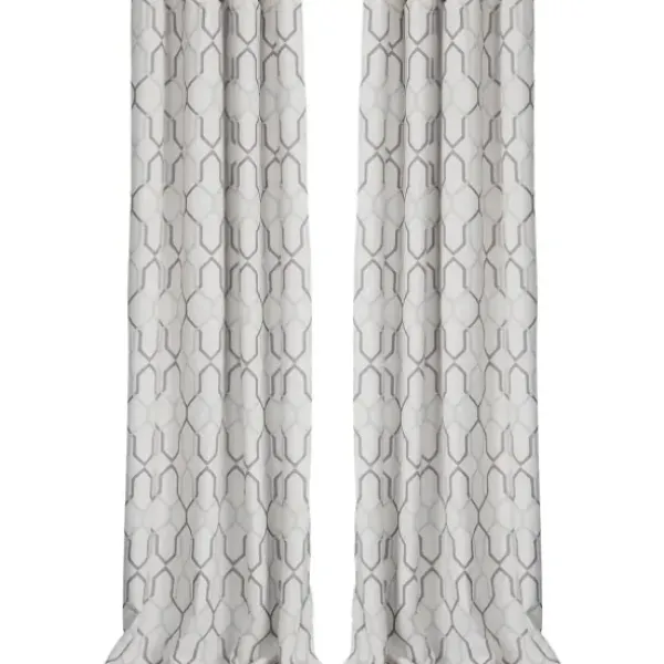 Curtains & Drapes-Kirkland's Home Gray Teardrop Leaves Curtain Panel Set, 84 In. Gray/White