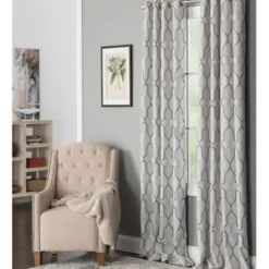 Curtains & Drapes-Kirkland's Home Gray Teardrop Leaves Curtain Panel Set, 84 In. Gray/White