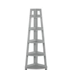 Bookshelves-Kirkland's Home Gray 5-Tier Corner Ladder Bookshelf