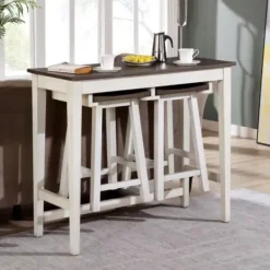 Dining Tables-Kirkland's Home Gray Top Wood With Rack 3-Pc. Dining Set