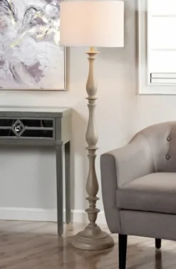 Floor Lamps-Kirkland's Home Gray Traditional Spindle Floor Lamp White