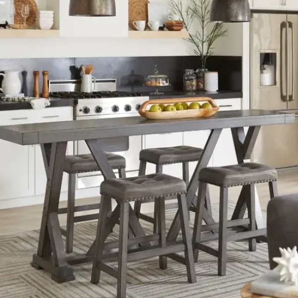 Dining Tables-Kirkland's Home Gray Trestle Base Wooden Counter Table