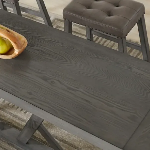 Dining Tables-Kirkland's Home Gray Trestle Base Wooden Counter Table