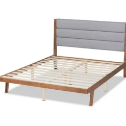 Beds & Headboards-Kirkland's Home Gray Tufted Headboard Queen Platform Bed Gray/Brown