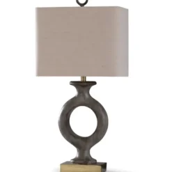Table Lamps-Kirkland's Home Gray Tweed Open Hoop Table Lamp Tan