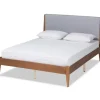 Beds & Headboards-Kirkland's Home Gray Upholstered Brown Wood King Platform Bed Gray/Brown