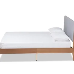 Beds & Headboards-Kirkland's Home Gray Upholstered Brown Wood King Platform Bed Gray/Brown