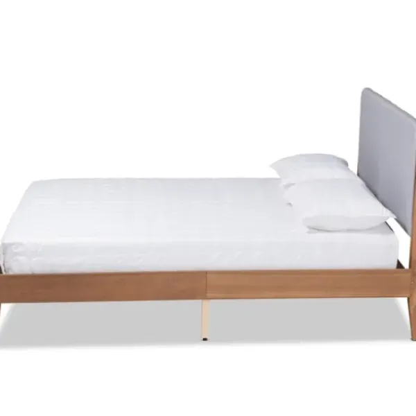 Beds & Headboards-Kirkland's Home Gray Upholstered Brown Wood King Platform Bed Gray/Brown