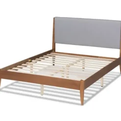 Beds & Headboards-Kirkland's Home Gray Upholstered Brown Wood King Platform Bed Gray/Brown