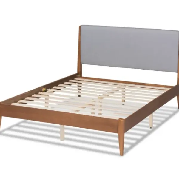 Beds & Headboards-Kirkland's Home Gray Upholstered Brown Wood King Platform Bed Gray/Brown