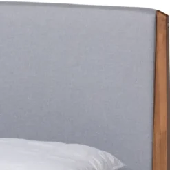 Beds & Headboards-Kirkland's Home Gray Upholstered Brown Wood King Platform Bed Gray/Brown