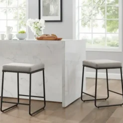 Bar Stools & Counter Height Stools-Kirkland's Home Gray Velvet Cube 2-Pc. Counter Stool Set White