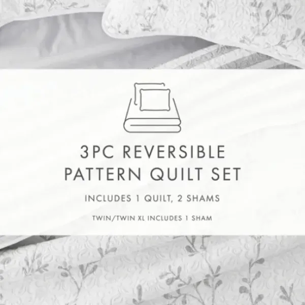 Quilts-Kirkland's Home Gray Vines Reversible 2-Pc. Twin Quilt Set Gray/White
