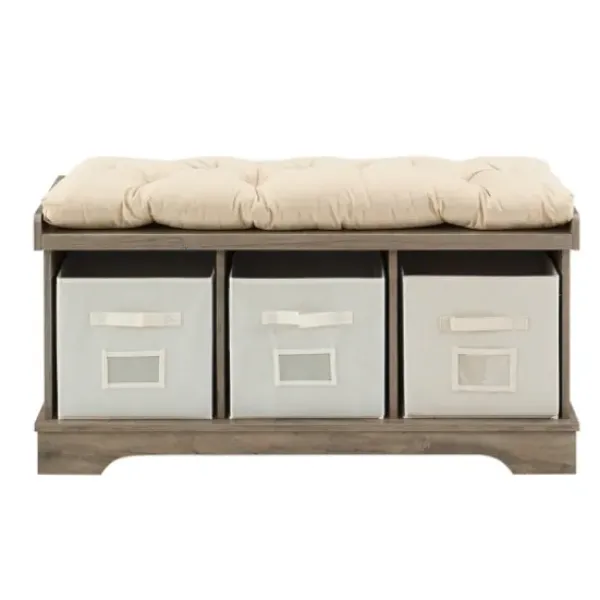 Benches & Ottomans-Kirkland's Home Gray Wash Entryway Bench And Storage Bins Tan