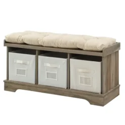 Benches & Ottomans-Kirkland's Home Gray Wash Entryway Bench And Storage Bins Tan