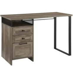 Office Furniture-Kirkland's Home Gray Wash Wood And Mesh 3-Drawer Desk